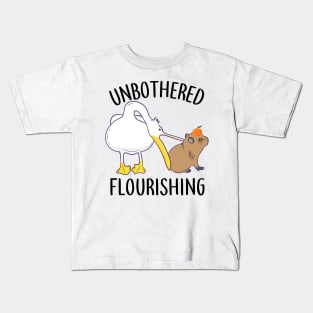 Unbothered Flourishing Capybara Pelican Funny Meme Cute Meme Kids T-Shirt